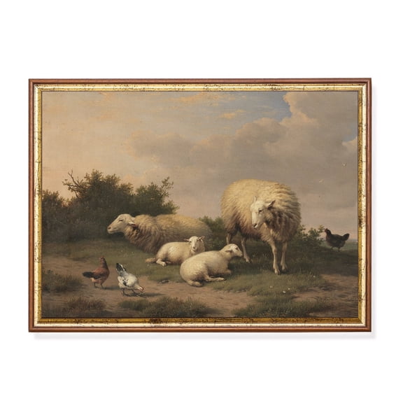 19Th Century Farm Animal Poster Rustic Sheep & Hens Home Decor, 8x12 UNFRAMED