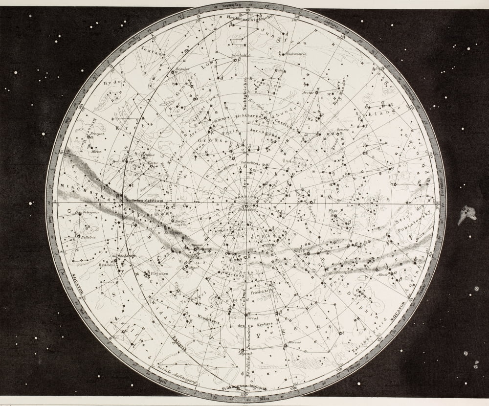 19Th Century Map Of The Northern Heavens Canvas Art - Ken Welsh Design Pics (16 x 13)