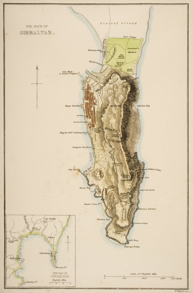 19Th Century Map Of The Rock Of Gibraltar Canvas Art - Ken Welsh Design Pics (22 x 36)