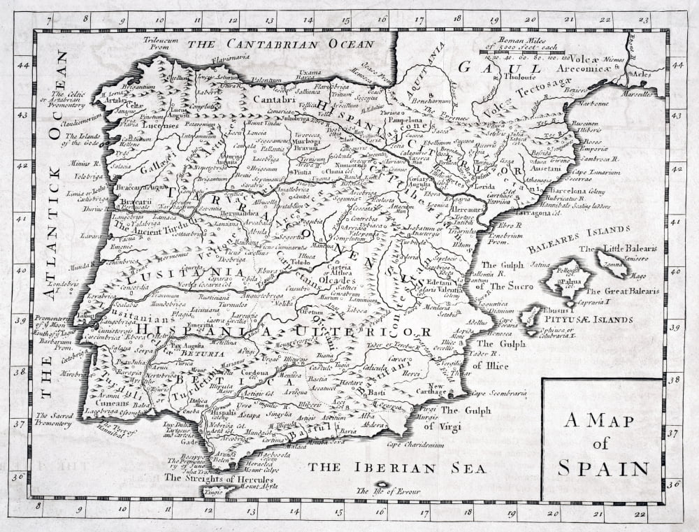 19Th Century Map Showing Provinces And Cities Of Roman Spain Canvas Art - Ken Welsh Design Pics (16 x 12)