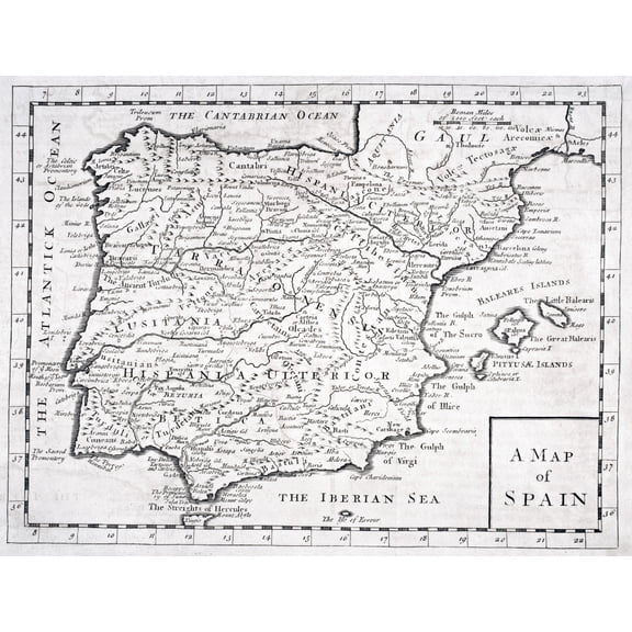 19Th Century Map Showing Provinces And Cities Of Roman Spain Canvas Art - Ken Welsh  Design Pics (16 x 12)
