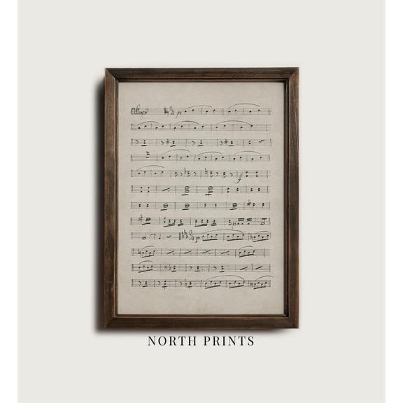 19Th Century Music Manuscript Antique Classical Sheet Poster, Refined Music Inspired Theme For Bedroom And Music Room Decor
