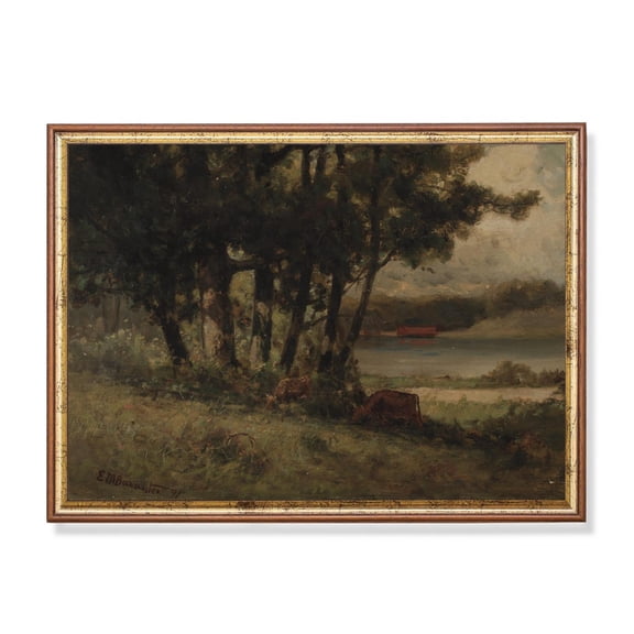 19Th Century Pastoral Landscape Cows By River Home Decor, 8x12 UNFRAMED