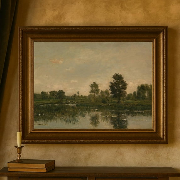 19Th Century River Landscape Art Poster Antique Countryside Nature Scene Home Decor, 16x24 UNFRAMED
