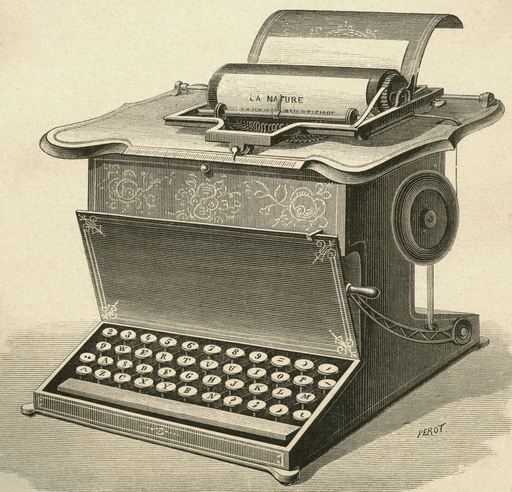 19Th Century Typewriter From El Museo Popular Published Madrid 1887 Canvas Art - Ken Welsh Design Pics (28 x 26)