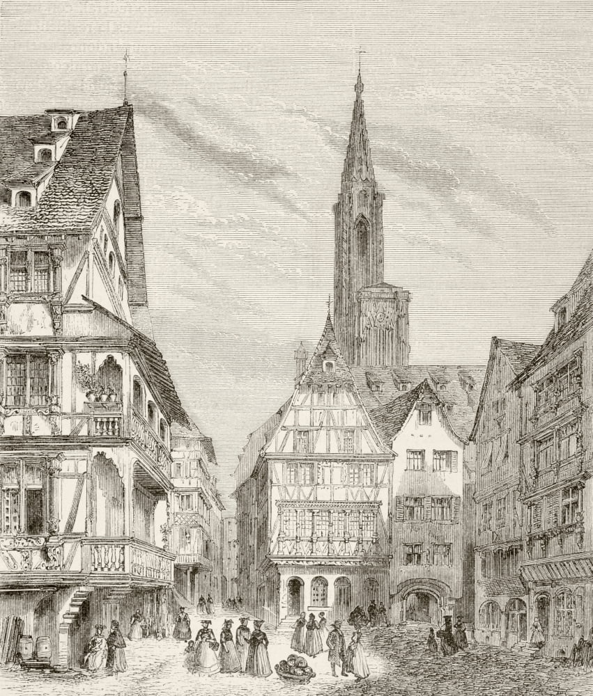 19Th Century View Of Old Houses In Strasbourg France From A 19Th Century Illustration Canvas Art - Ken Welsh Design Pics (26 x 30)