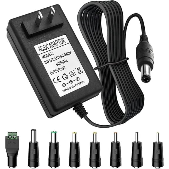 LinQingQ 19V  2A  Universal AC Power Adapter with 8 Barrel Tips, for HP Laptop Harman Kardon Soundbar LG AOC Asus Monitor TV, DC 19 Volt 2 Amp Power Supply