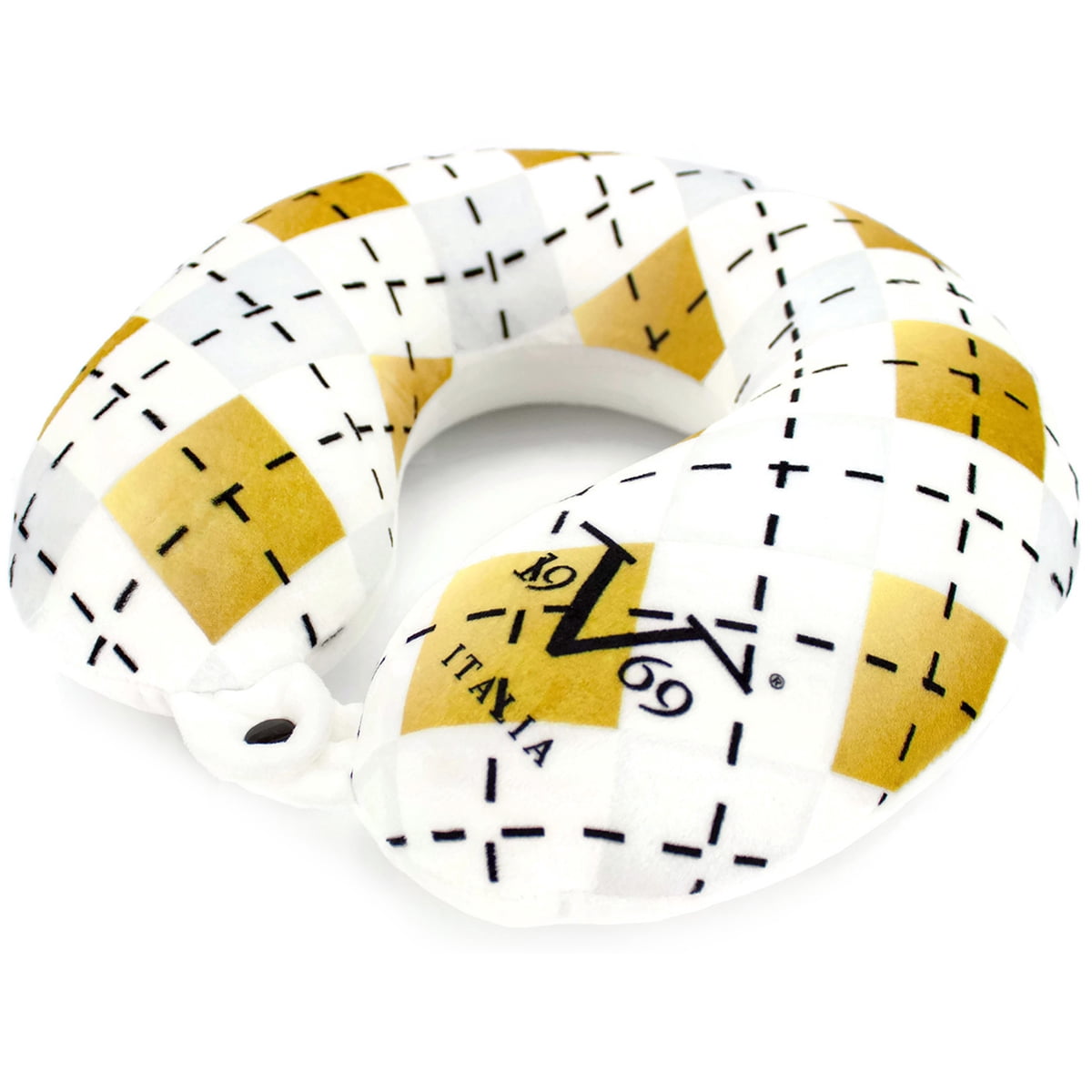 19V69 ITALIA Memory Foam Neck Pillow for Supportive Comfort (White Argyle)