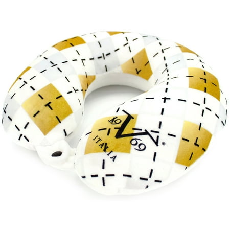 19V69 ITALIA Memory Foam Neck Pillow for Supportive Comfort (White Argyle)