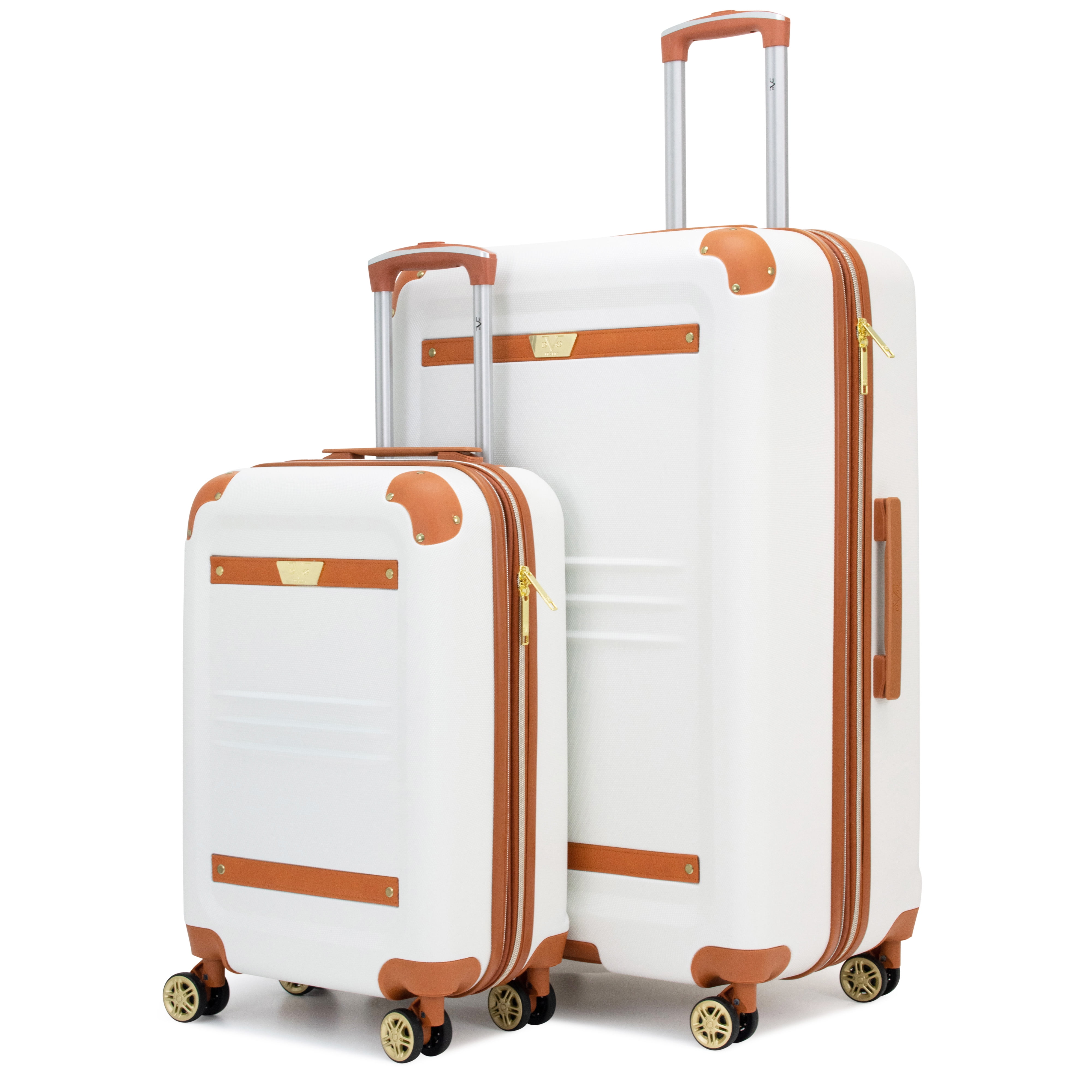 19V69 ITALIA Vintage 2 Piece Expandable Spinner Luggage Set (White, 20/28)  
