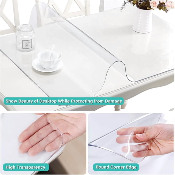 19X60 Inch Clear Table Protector 1.5mm Thick Plastic Table Cover Protector Waterproof Tablecloth Cover Rectangle Vinyl Desk Top Writing Mat PVC Table Pad for Wood Coffee Dining Room Tabletop