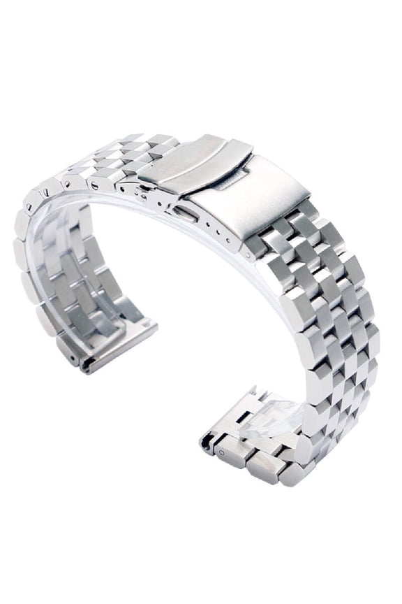 19cm Steel Watchband Watch Band Bracelet Wrist Strap Black Silver Polished, Folding Clasp Buckle Type