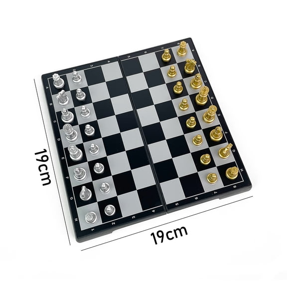 19cm x 19cm Foldable Magnetic Gold and Silver Chess Board Game Portable Plastic Tabletop Travel Outdoor Set