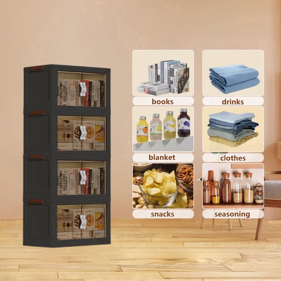 40QT 1 Tier Plastic Storage Bins with Wheels & Lids, Open Front Door - Collapsible Stackable Organizer Cabinet for Closet, Magnetic Double Door, Living Room, Office, Garage, Kitchen 1Pack