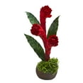 thumbnail image 1 of 19in. Triple Bromeliad Artificial Plant in Stone Planter, 1 of 2