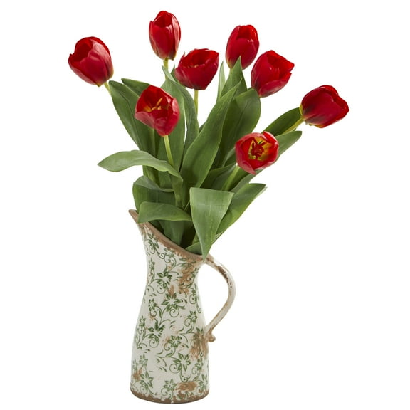 19in. Tulip Artificial Arrangement in Floral Pitcher