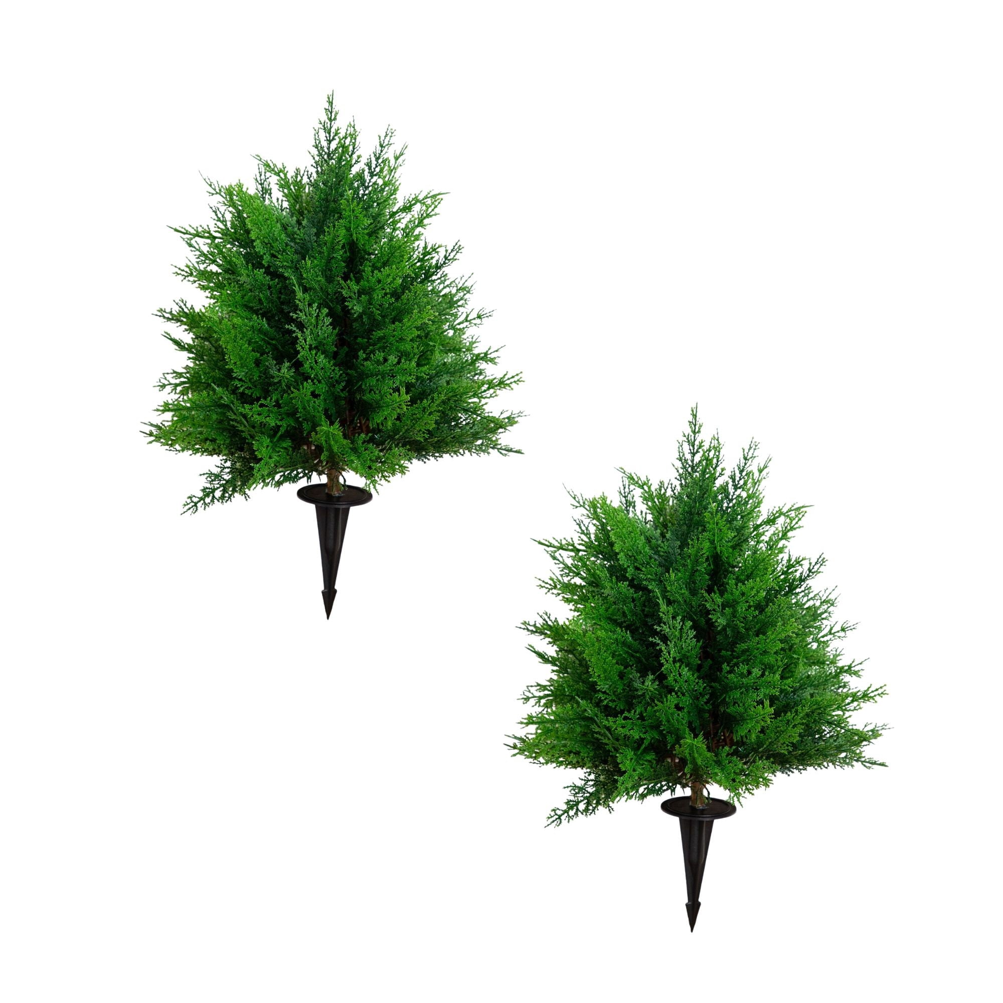 19in. UV Resistant Artificial Cedar Bush with Integrated Ground Stake (Indoor/Outdoor) - Set of 2