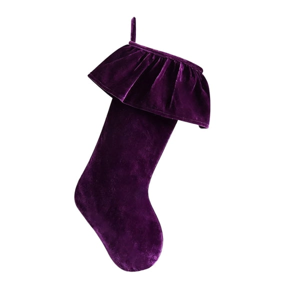 19in Velvet Christmas Stocking with Ruffled Cuff & Bow, Hanging Sock for Fireplace Mantel Farmhouse Holiday Decor