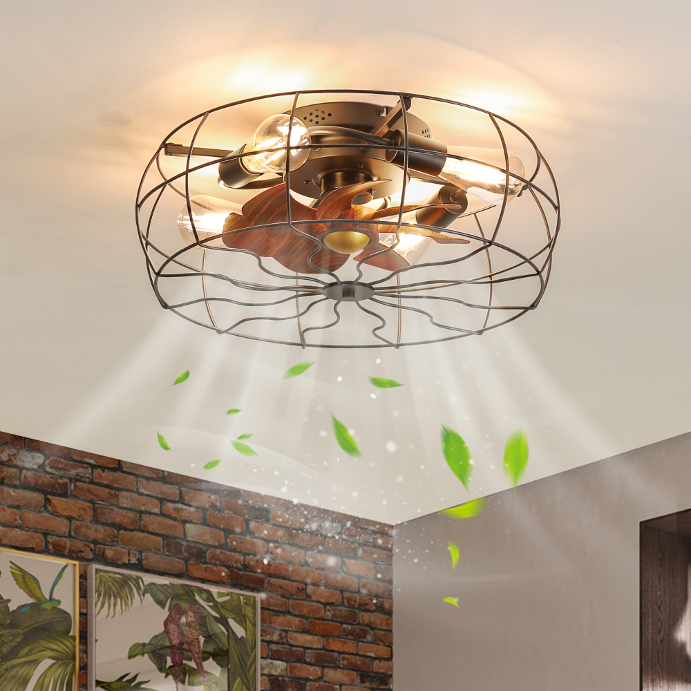 19inch Caged Ceiling Fan with Light, Farmhouse Small Ceiling Fan with