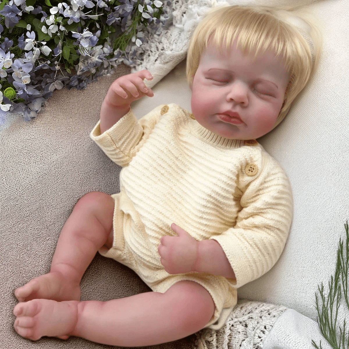 19inch Lifelike Reborn Baby Doll Loulou Full Body Soft Touch Cuddly Newborn Multiple Layers 3D Skin Painting
