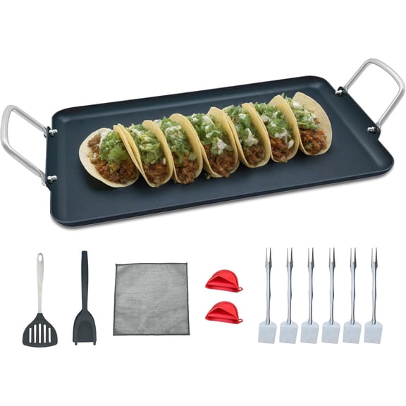 19inch Nonstick Double Griddle Pan, Comales para Tortillas Griddle Pan Burner Skillet with Handles for Stove Top - Coating & Heat Resistant for Frying, Searing, Grilling, Browning