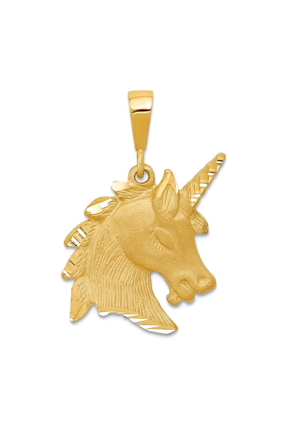 19mm 10k Solid Yellow Gold Unicorn Head Charm Pendant Necklace for Women - 2.6 Grams