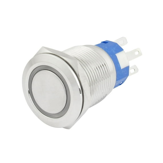 19mm 24VDC Ring Light Stainless Latching Push Button Switch 1NO 1NC