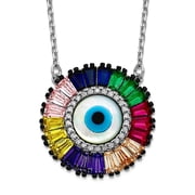 19mm 925 Sterling Silver Rhodium Plated Colorful CZ Glass Evil Eye With 2 Inch Extension Necklace 16 Inch Pendant Neckla