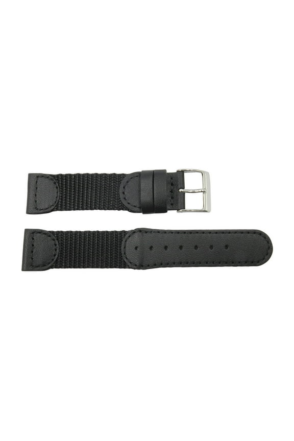 19mm Black Genuine Leather & Nylon Swiss Army Style Watch Strap
