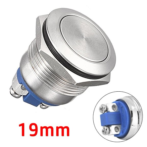 19mm Boat / Starter Switch Circular Metal Momentary Push Button