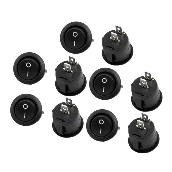 19mm Dia AC 125V/10A 250V/6A 2 Position SPST On-Off Round Rocker Switch 10 Pcs