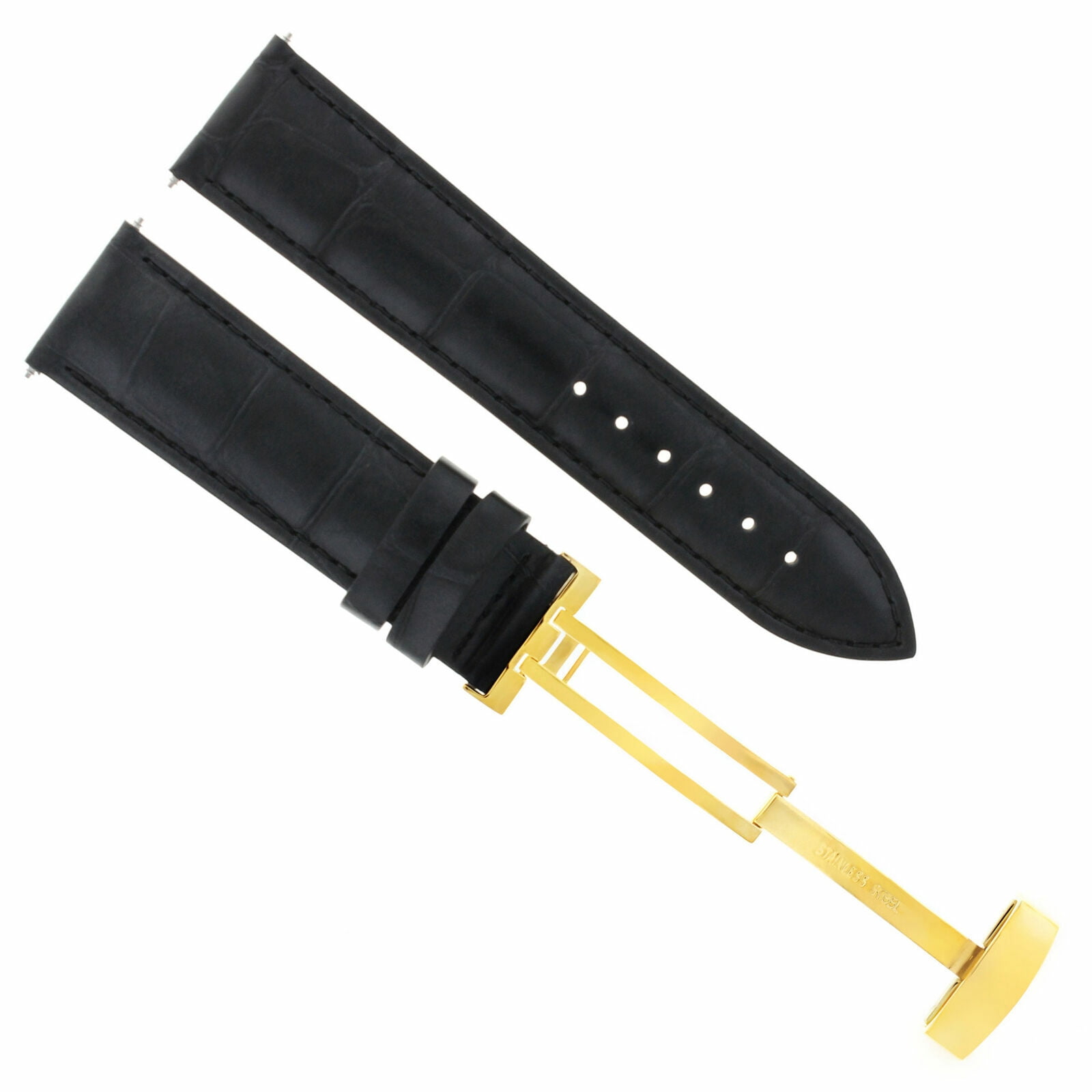 19mm GENUINE LEATHER WATCH BAND STRAP WITH DEPLOYMENT CLASP, Black ...