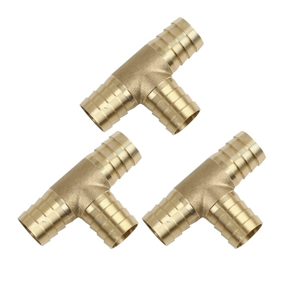 19mm Hose Barbed Brass 3 Way Tee Connector Thread Joiner Adapter for Fuel Air Water Gas Oil Pipe 3pcs