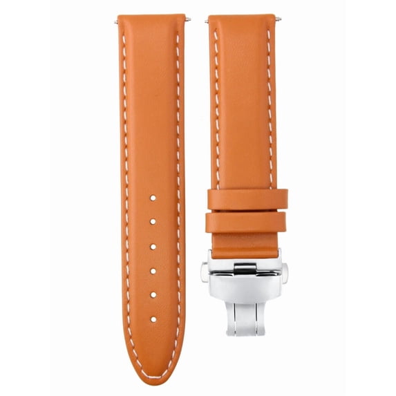 19mm LEATHER WATCH BAND STRAP SMOOTH WITH CLASP, Orange with White ...