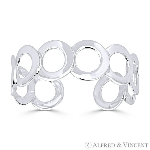 19mm Multi-Circle Adjustable Open Cuff Bangle in Solid .925 Sterling Silver