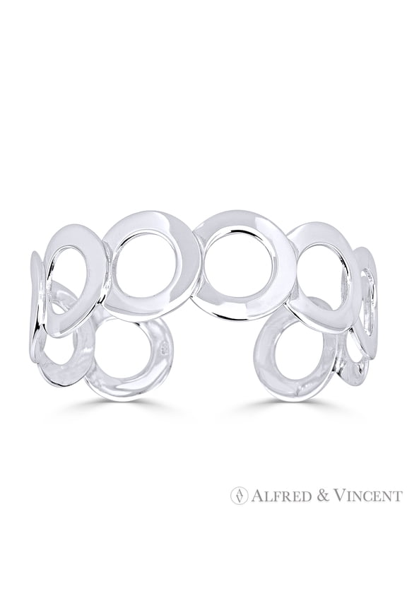 19mm Multi-Circle Adjustable Open Cuff Bangle in Solid .925 Sterling Silver