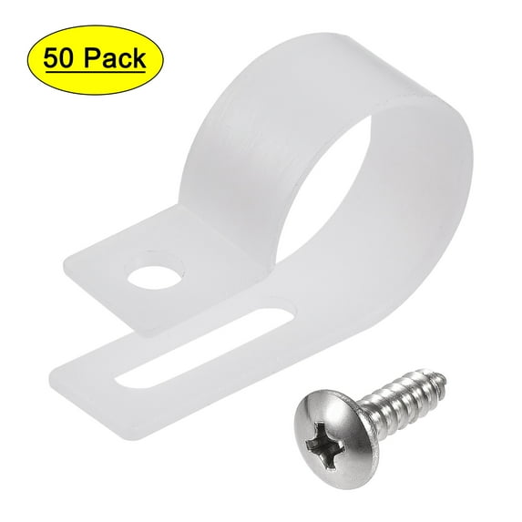 19mm Nylon R Type Cable Clip Wire Clamp with Screws White 50 Pieces