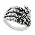 thumbnail image 1 of 19mm Oxidized 925 Sterling Silver Skeletal Hand Biker Ring, Size 10, 1 of 7