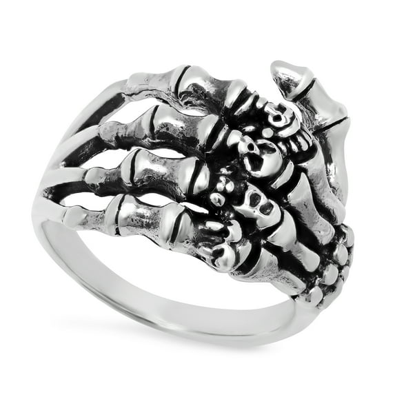 19mm Oxidized 925 Sterling Silver Skeletal Hand Biker Ring, Size 18