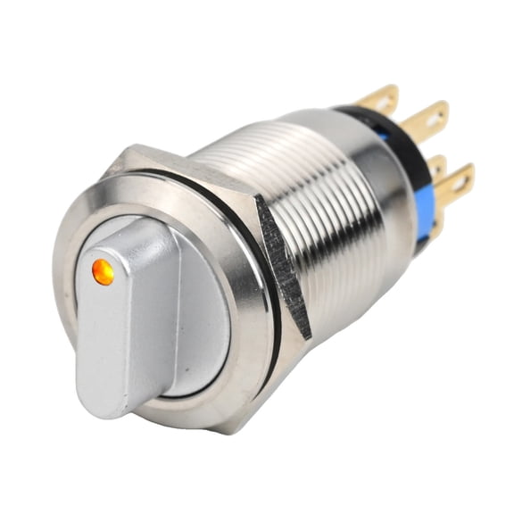 19mm Rotary Push Button Switch, 3 Positions 2NO2NC for Reliable Performance in Industrial and Instrument Apps (Yellow)