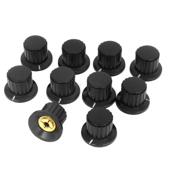 19mm Top 4mm Shaft Insert Dia Brass Tone Core Potentiometer Control Knob 10pcs