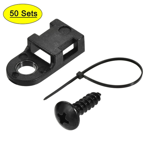 19mm x 9mm x 4.6mm Nylon Cable Fasten Clips with Screws and Ties Black 50 Set