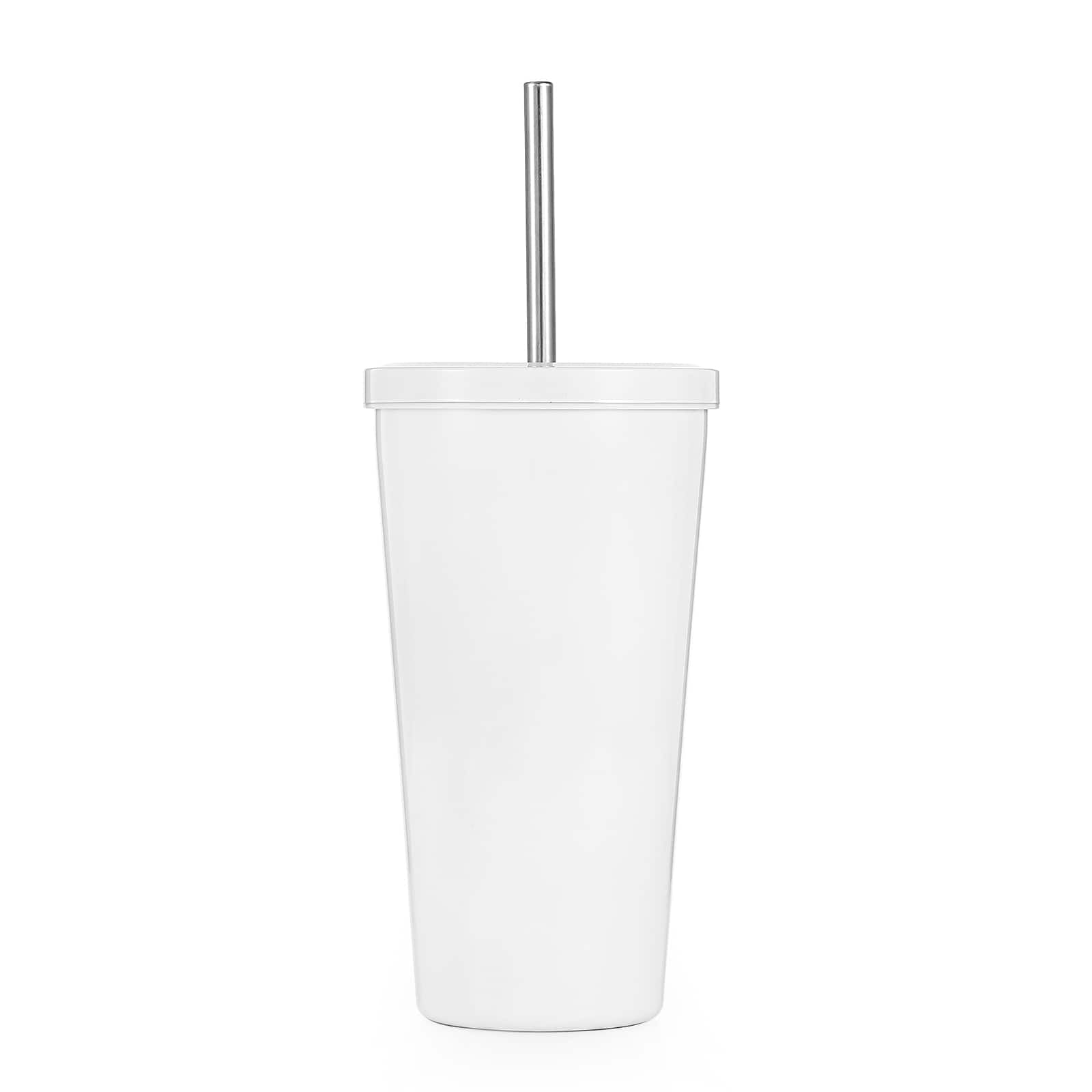 19oz. White Stainless Steel Tumbler with Straw by Celebrate It™