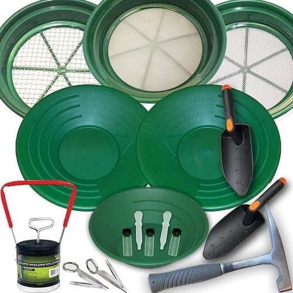 19pc  Gold Panning Kit with Classifier Screens, Gold Pans, Rock Pick$$Tools