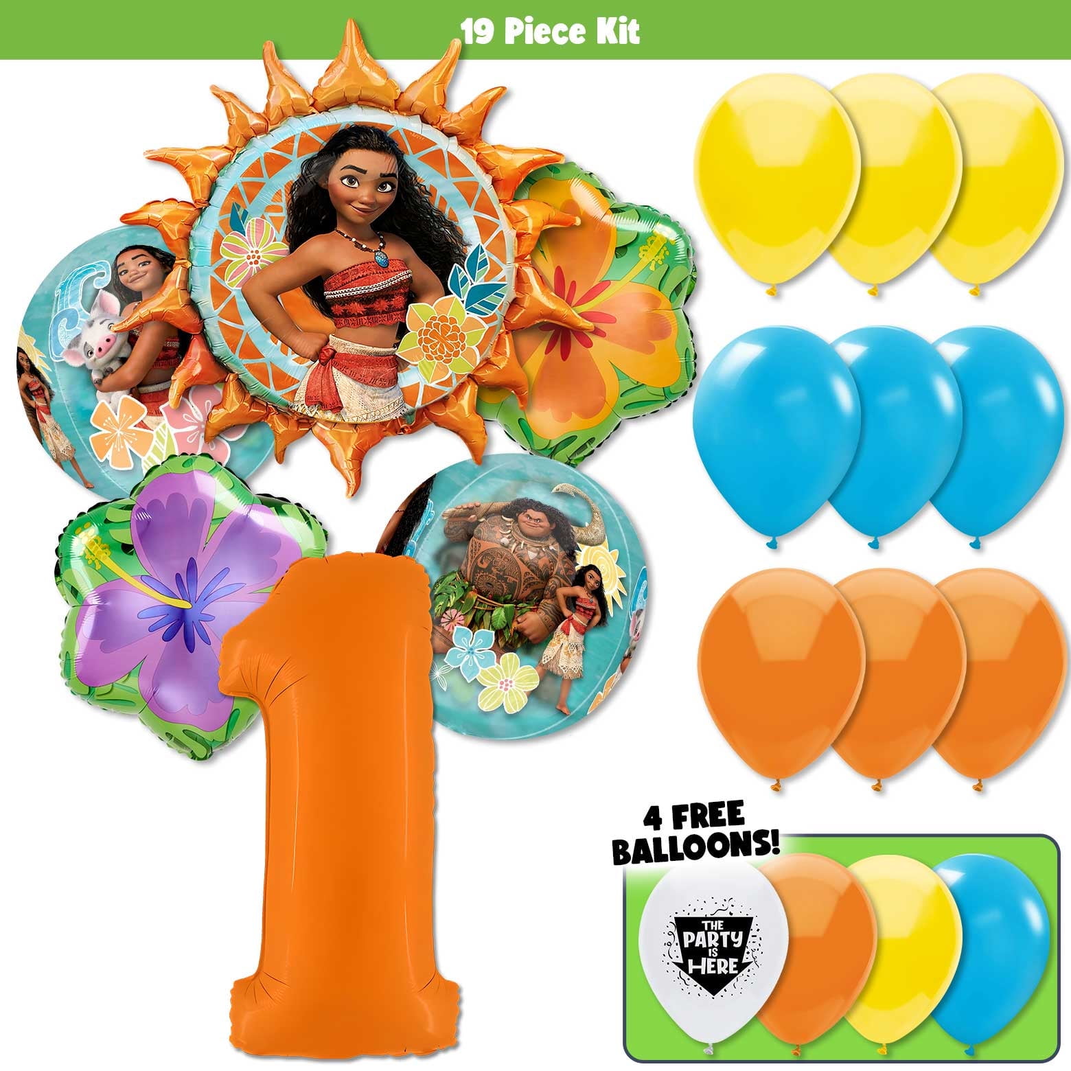 19pc Moana Party Decorations Balloon Kit - Hawaiian Florals Tropical ...