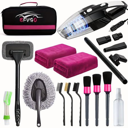 [19pcs Car Cleaning Kit] 19pcs Complete Car Care Tools | Car Cleaning Wash Kit Interior Detailing Cleaner Kit With High Power Handheld Vacuum, Brush Set, Windshield Tool, Duster, Towels