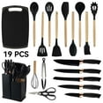 thumbnail image 1 of 19pcs Cooking Utensils Set, Kitchen Set Utensils Set with 11 Pieces Spatula Cooking Utensils,Heat Resistant Silicone Utensils 5 Piece Sharp Knife Set 1 Scissors and 1 Utensil Cutting Board Black, 1 of 12