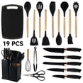 thumbnail image 1 of 19pcs Cooking Utensils Set, Kitchen Set Utensils Set with 11 Pieces Spatula Cooking Utensils,Heat Resistant Silicone Utensils 5 Piece Sharp Knife Set 1 Scissors and 1 Utensil Cutting Board Black, 1 of 9