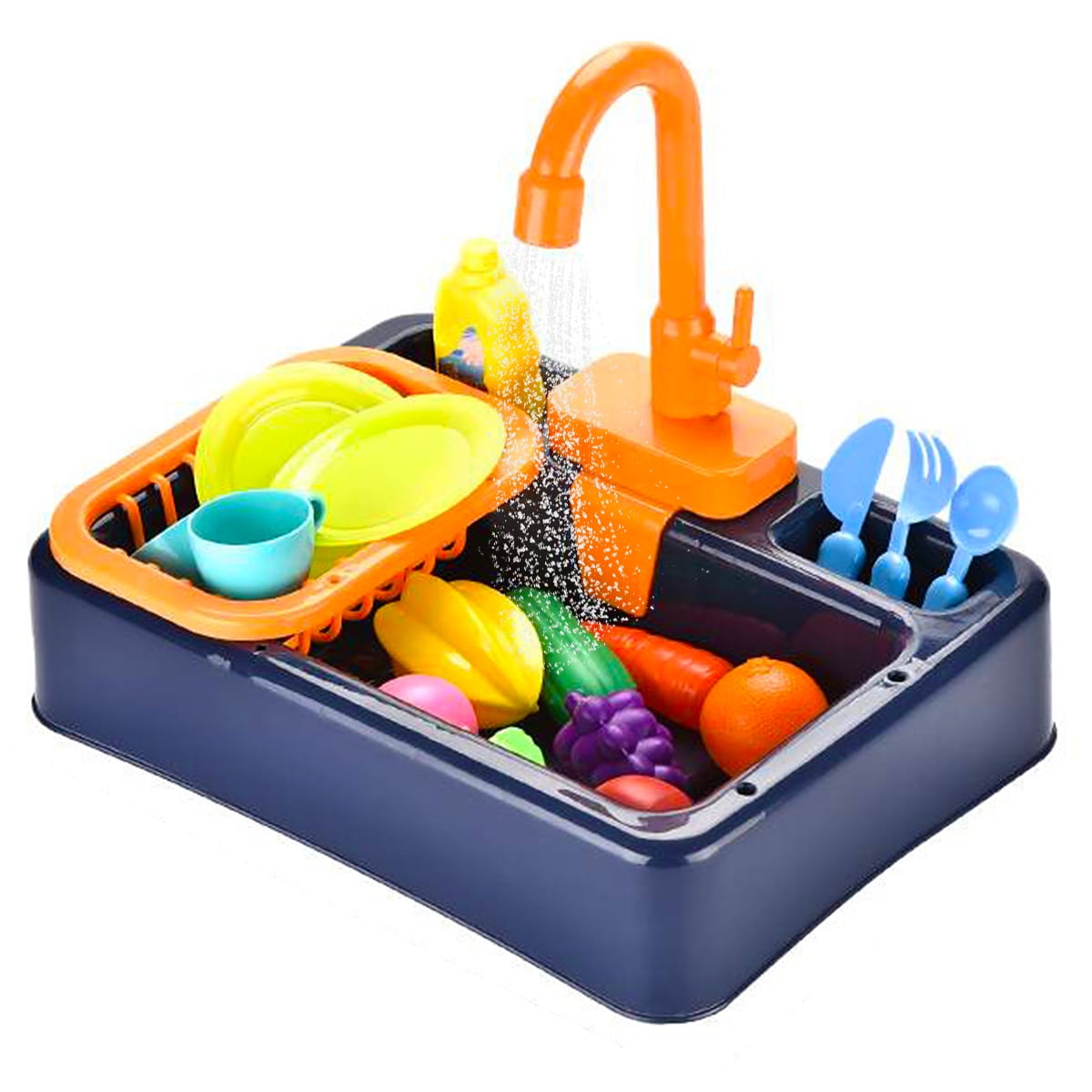 19pcs Kids Kitchen Sink Play Set with Running Water, Kitchen Role Play