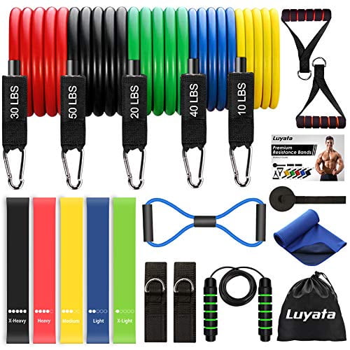 19pcs Resistance Bands Set Workout Bands with 5 Stackable Exercise Bands 5 Resistance Loop Bands Door Anchor Ankle Straps Jump Rope Carry Bag Exercise Towel Walmart